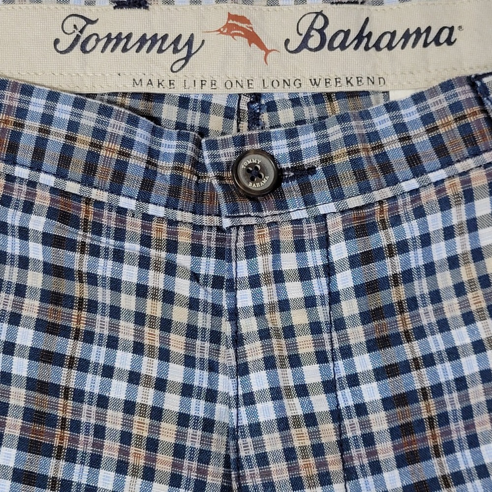 Tommy Bahama Shorts Men 42 Blue Copolla Check Maritime Linen Tencel Resort Plaid